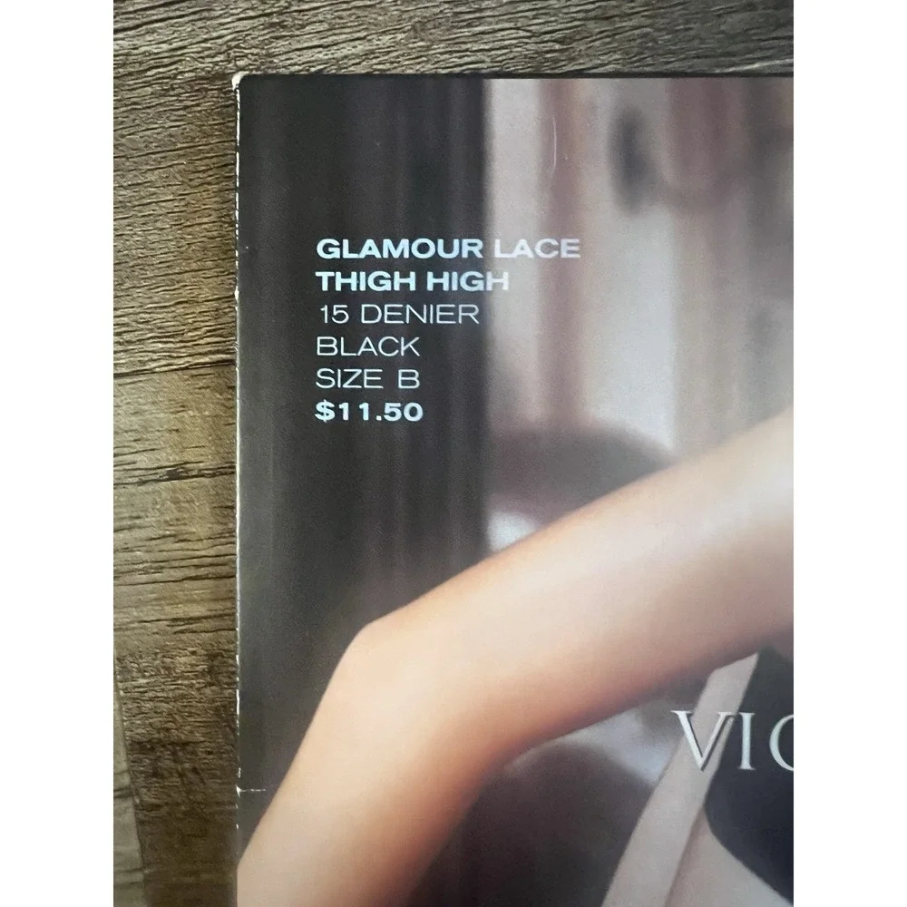 NIP VICTORIA'S SECRET Very Sexy Glamour Lace Thigh High SIze B ‎ 15 Denier BLACK